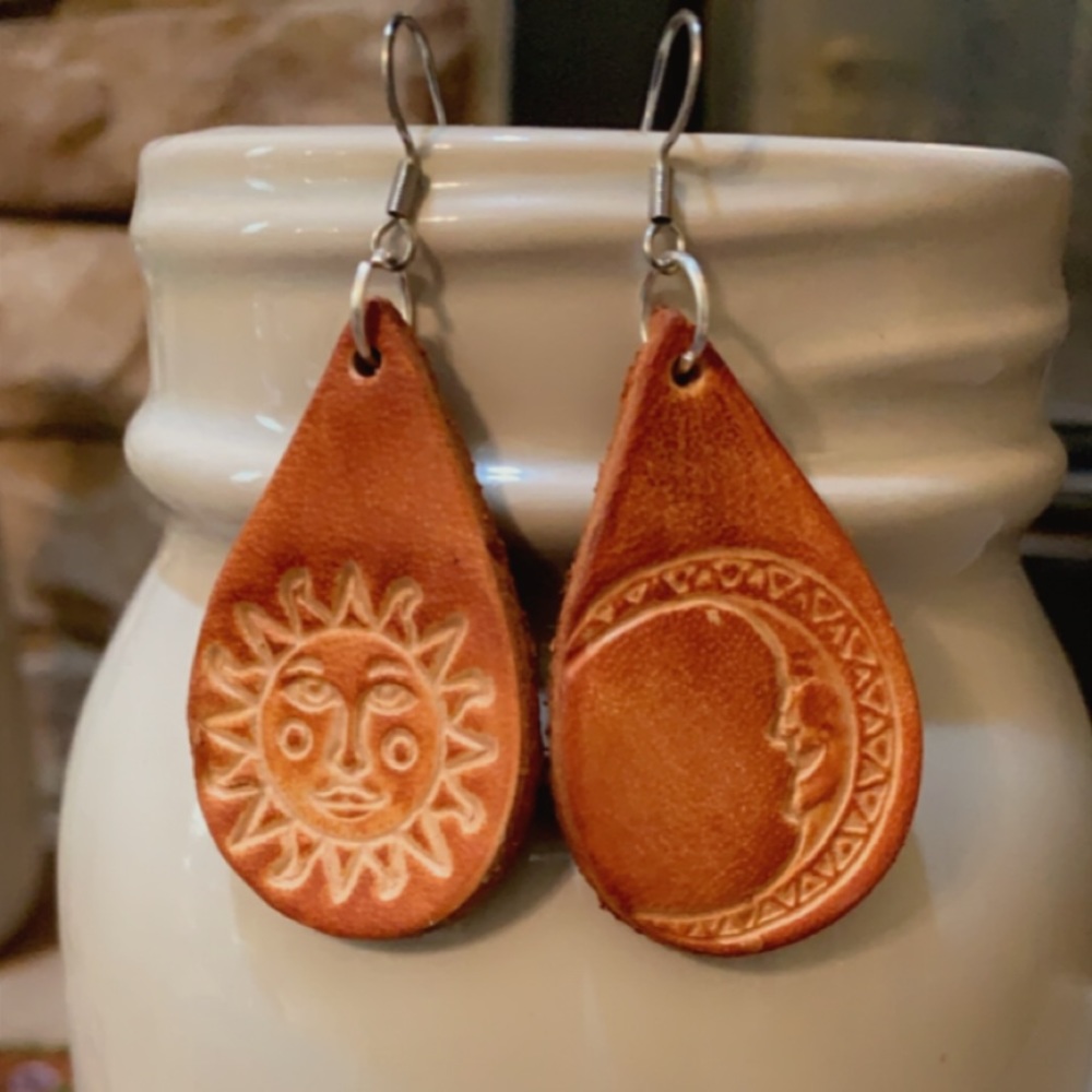 Genuine Leather Sun & Moon earrings